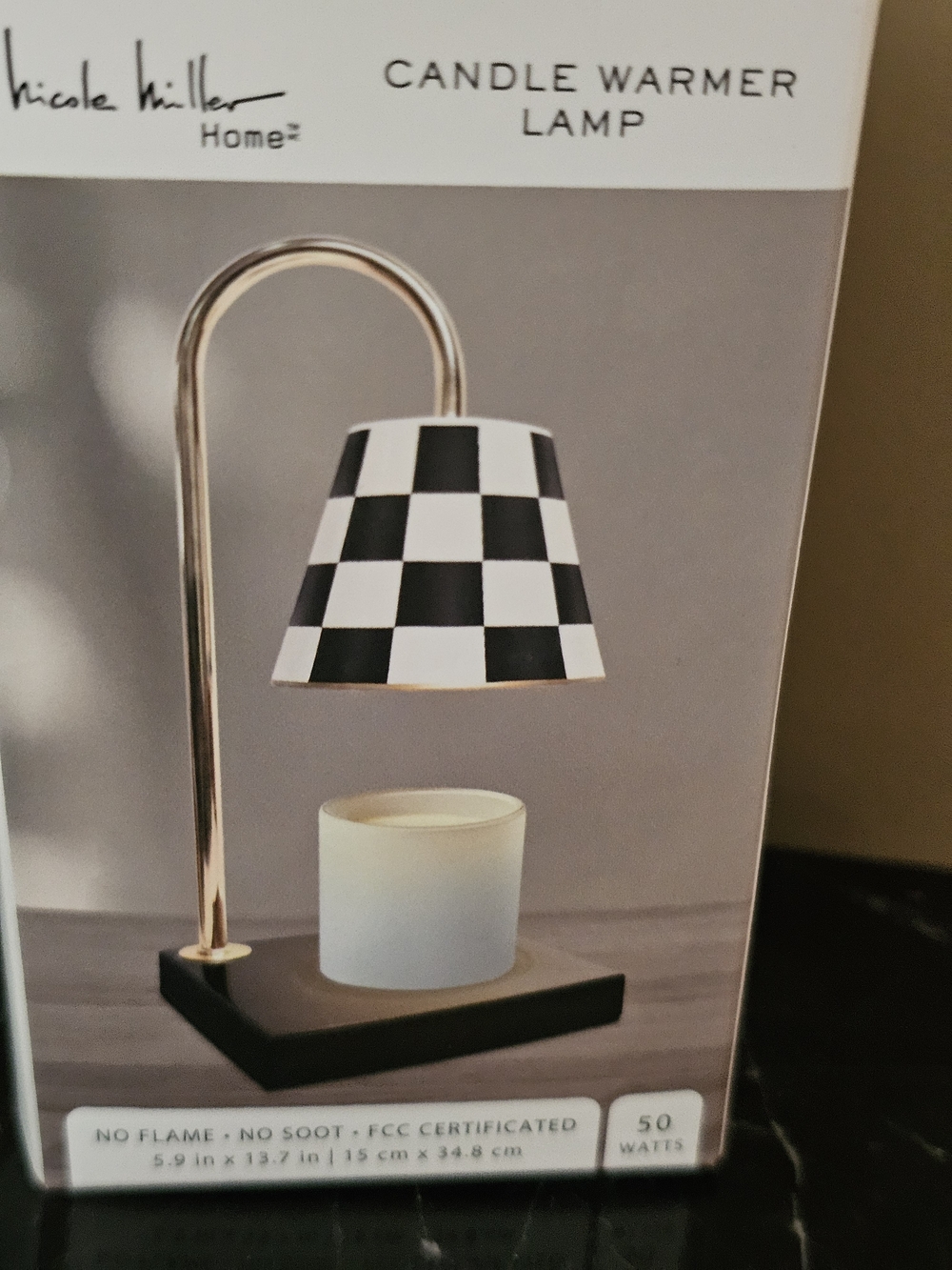 Checkerboard Candle Warmer Lamp - Black & White Nicole Miller - Picture 2 of 3